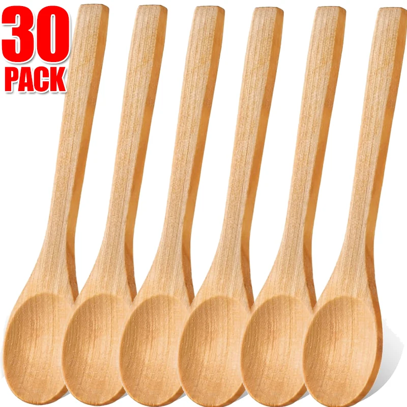 Kuchynské drevené lyžice prírodné drevené polievkové lyžica dlhá rukoväť medové kávové mlieko čajová lyžička korenia korenie naberá dodávky riadu
