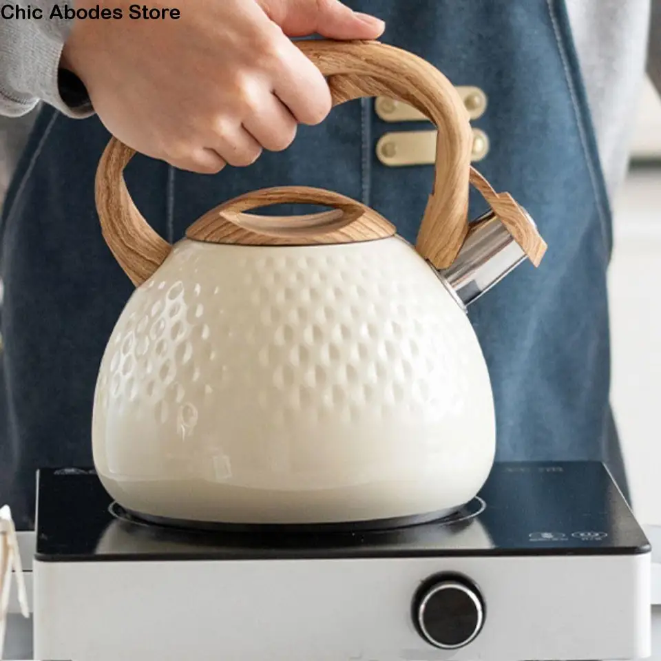Kuchynský riad 3L píšťalka vriaca kanvica z nehrdzavejúcej ocele s veľkou kapacitou voda Kettle Hammer Pattern Béžová čajová kanvica kapusta