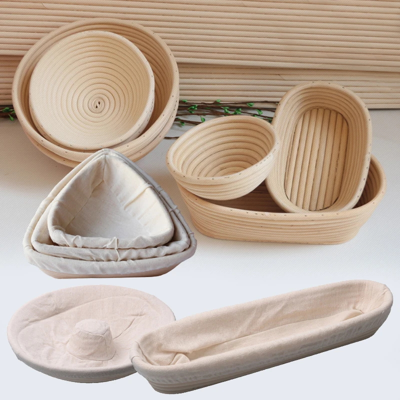 Kuchyňa Banneton Natural Rattan Basket Round alebo Oval Country Country Consing Basket s vložkou s kyslou fermentáciou nástroja