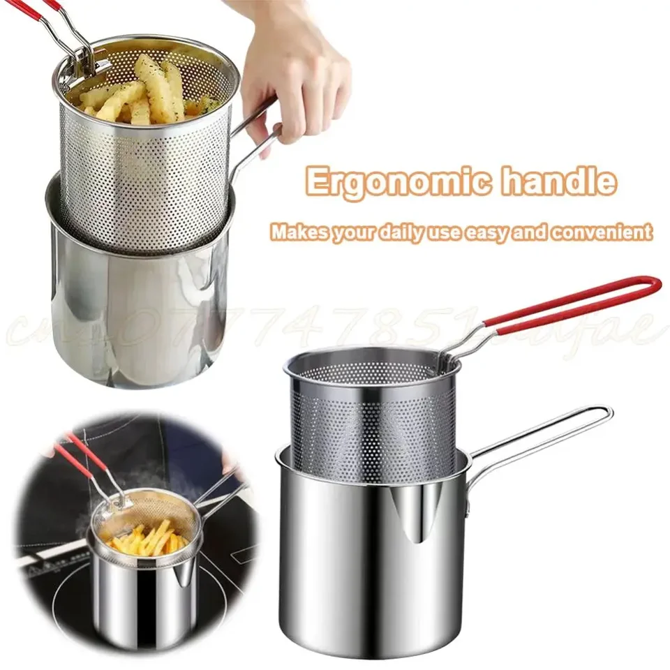 Kuchyňa Deep Fraing Pot 304 Nerezová oceľová panvica s panvicou s friterom Tempura Fryer Pan Chicken Coaring Tools pre vyprážané