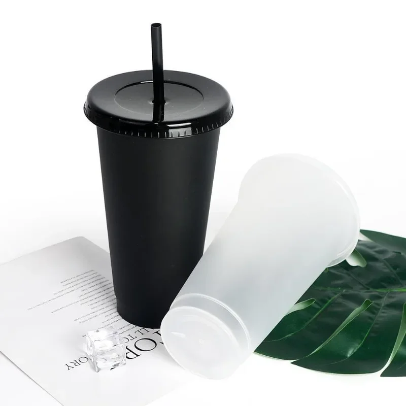 Kuchyňa opakovane použiteľná plastová pitná šálka fľaše s vodou prenosný drinkware slamené hrnčeky s fľašou s vodou s vekom a slamou
