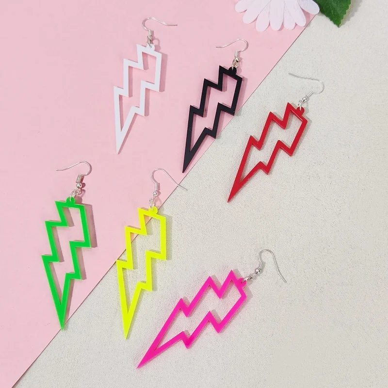 Kuguys Neon Acrylic Duthow Out Lightning Drop náušnice pre ženy trendy šperky chladné doplnky ružová zelená čierna červená biela