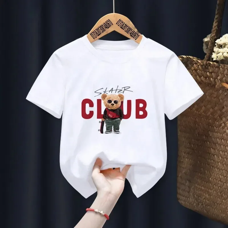 Kung Fu Bear Print Detské tričko Nové letné krátke rukávy Detské tričko Karika