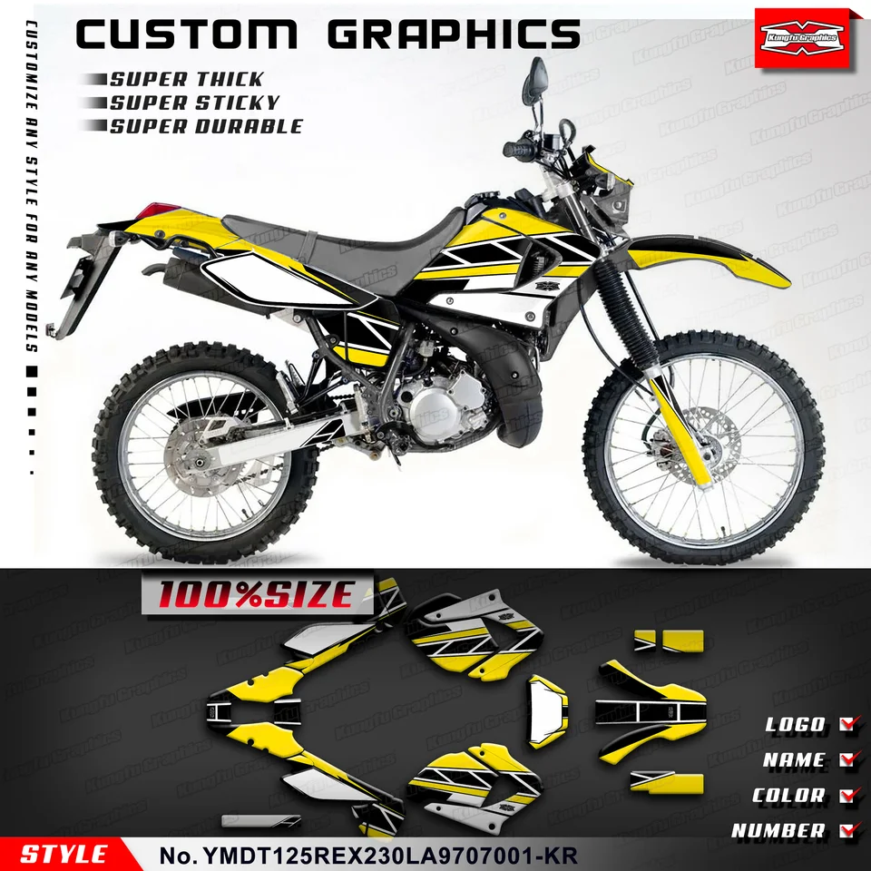 Kungfu grafika nálepky na bicykle pre nečistoty pre Yamaha DT 125 rex / dt lanza 230 1997-2007, YMDT125REX230LA9707001-KR