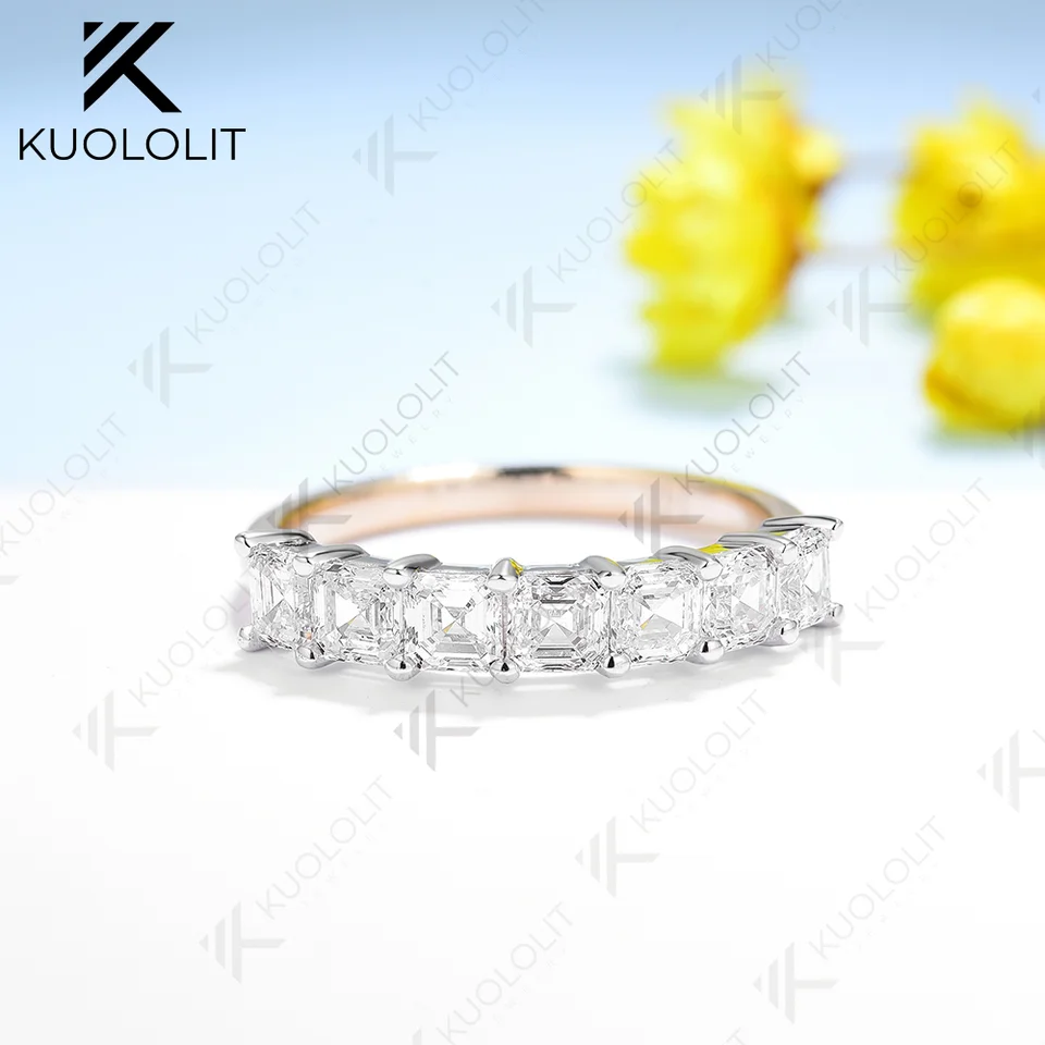 Kuololit Asscher Cut Moissanit Band Rings pre ženy Solid 18K 14K 10k 925 Sliver Yellow Gold Dvojtý tón Farba pre klasickú trendy
