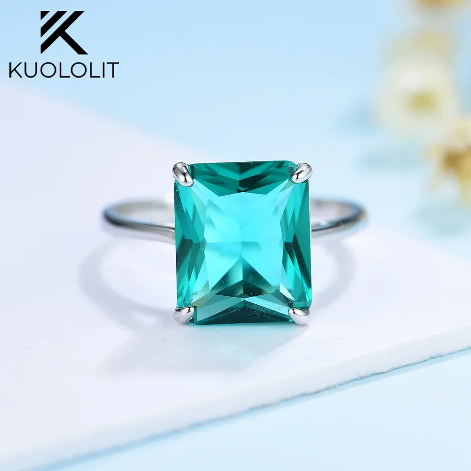 Kuololit hrot nastavenie prsteňa pre ženy Solid 925 Sterling Silver vytvoril smaragd gemstones luxus pre svadobnú angažovanosť klasika