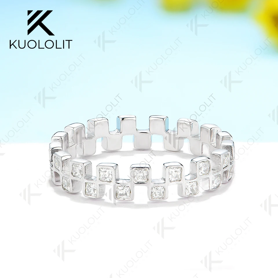 Kuololit Moissanit Band Rings for Men Women Women Pt950 Solid 585 14k 10k strieborné biele zlato na výročie svadobná vianočná klasika