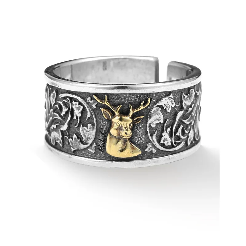 Kupujúci 925 Sterling Silver Animal Ring Fing Elegantný zlatý jeleň Otvorený prsteň pre ženy Men módne sladké jemné šperky kruh