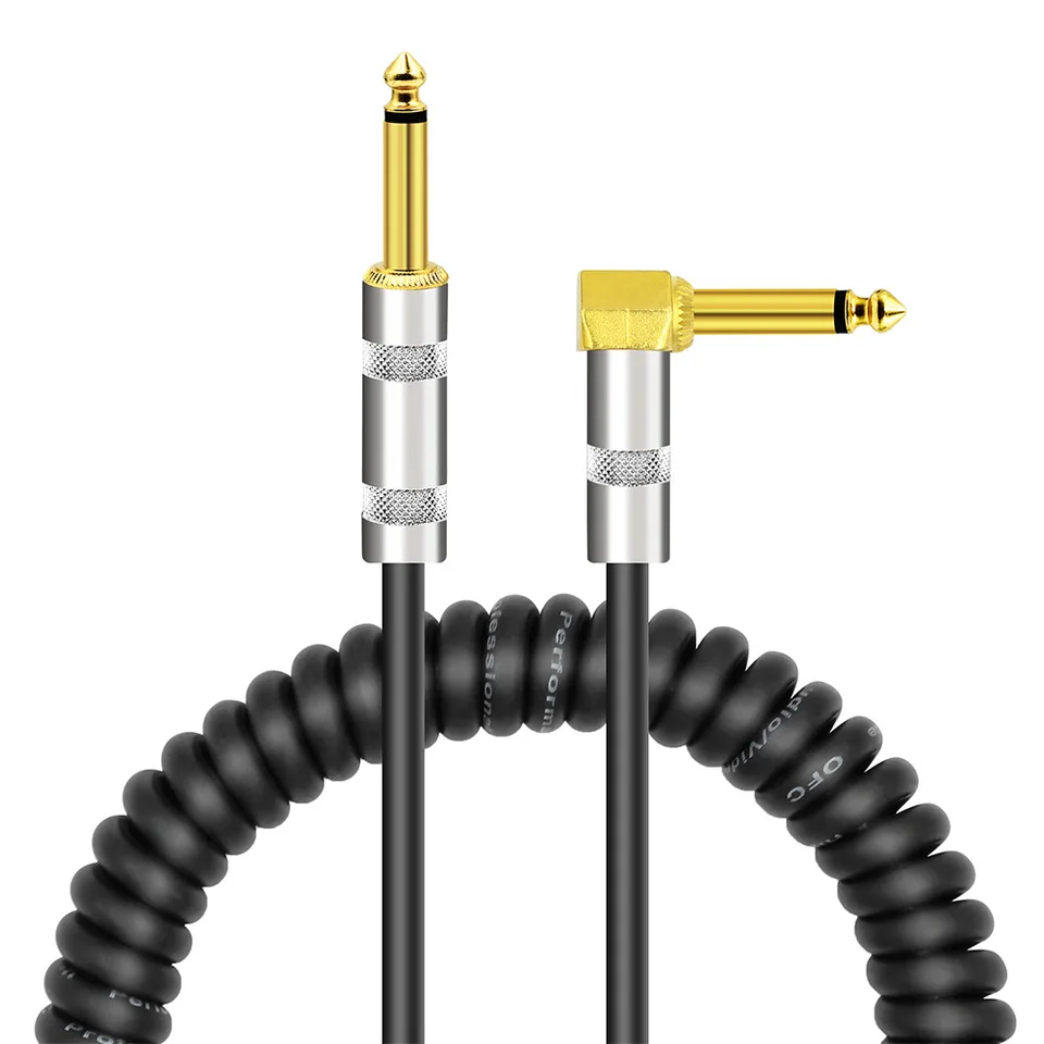 Kurce hudobný nástroj Audio Guitar kábel 1/4 palca rovno do pravého uhla Zlatených TS Plugs PU bunda pre gitarovú basu