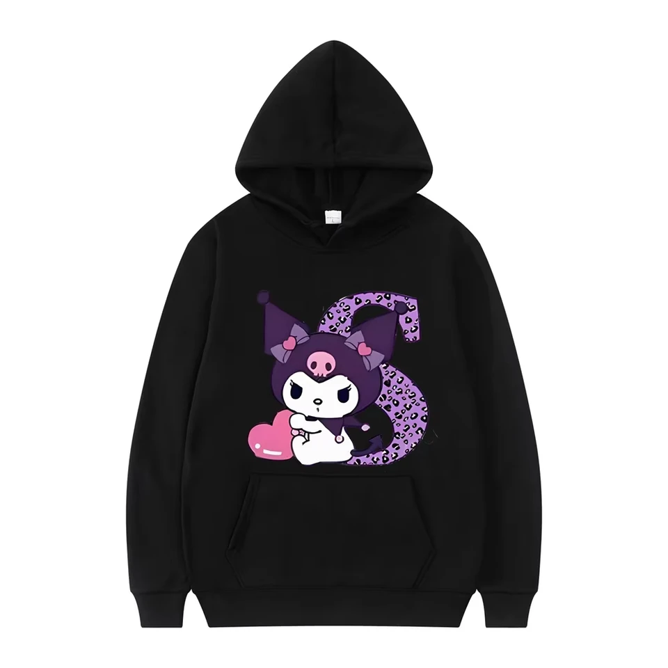 Kuromi Black Hoodies Letter Abcd karikatúra mikina anime kawaii topy ležérne oblečenie Žena Men módny pulóver s dlhým rukávom