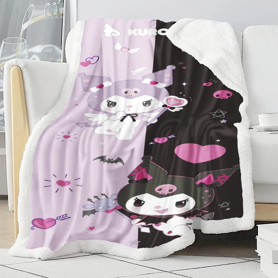 Kuromi Cartoon Fluffy prikrývka Sanrio mäkké deti priateľské k pokožke rôzne veľkosti roztomilé tlačené luxusné zimné hody