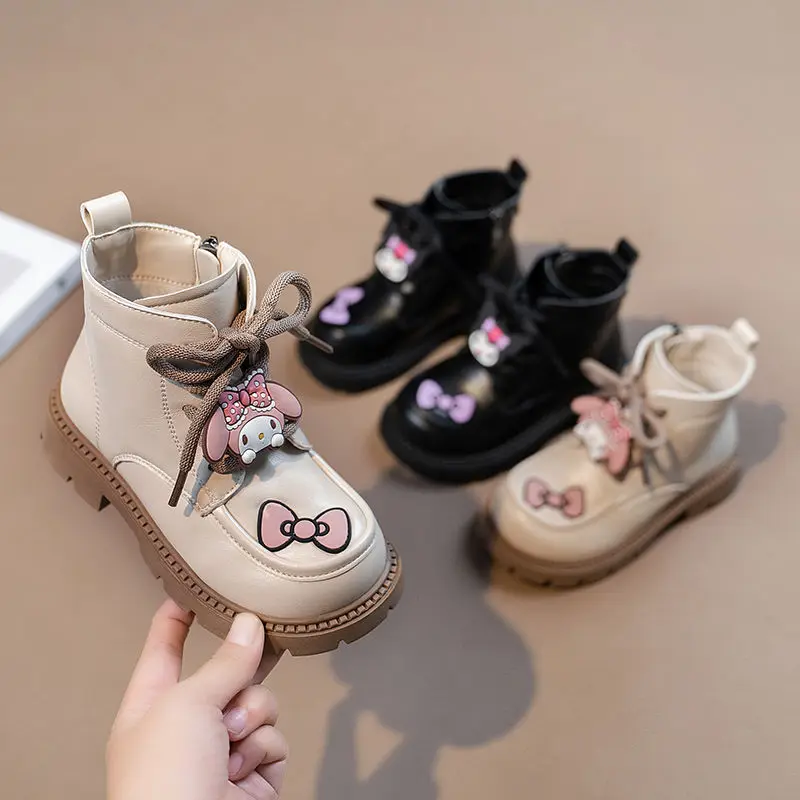 Kuromi Girl Sanrios Cotton Boots Autumn Winter Winter Nové super mäkké všestranné moje melódiu plus zamatové protišmykové originálne kožené topánky