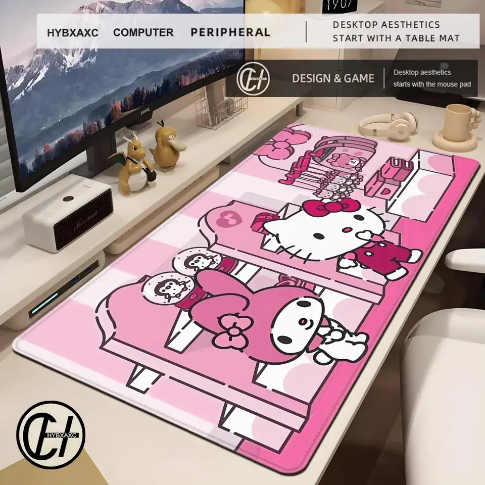 Kuromi roztomilý karikatúra Sanrio Pink Mouse Pad Desk Pad Pad Cute HD Desk Pad Predĺžená herná klávesnica Rats