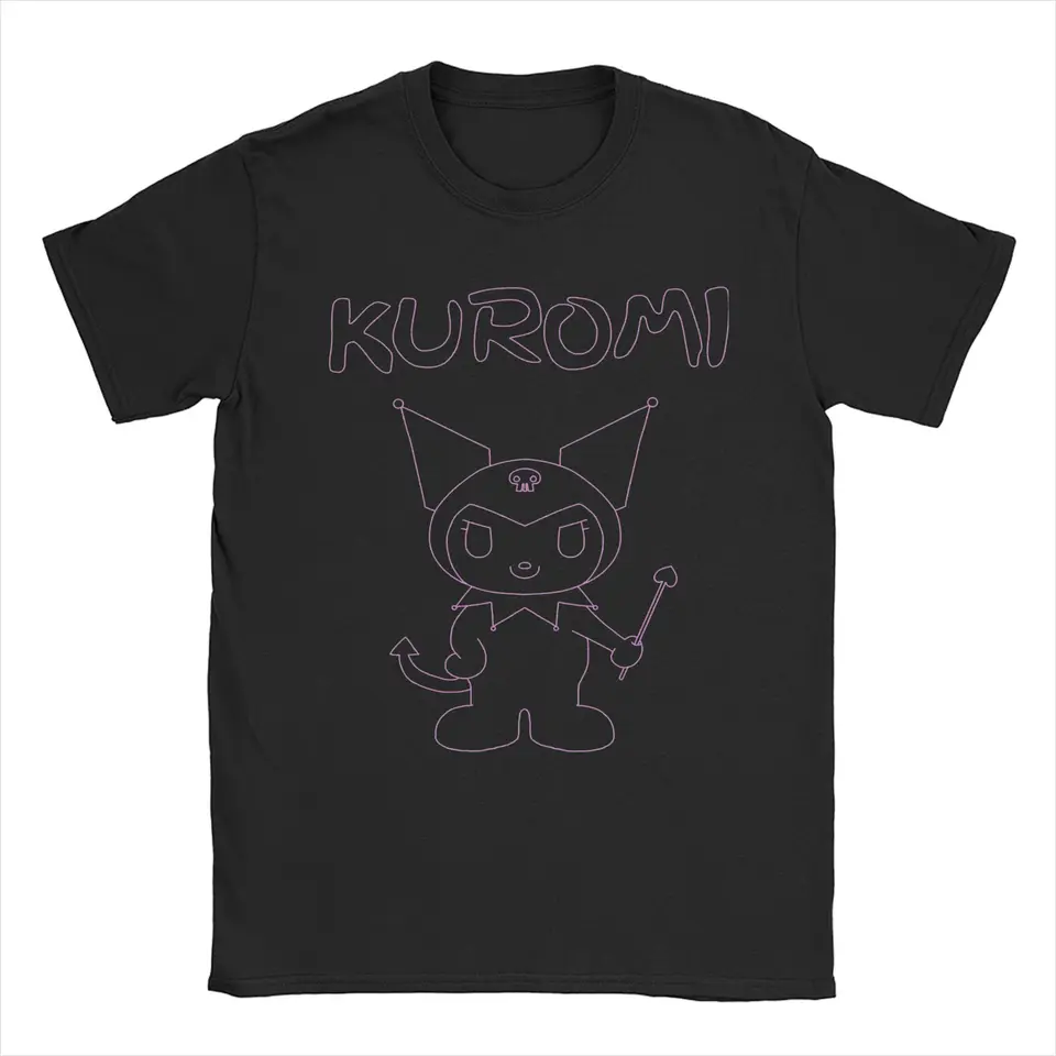 Kuromi ružové obrysy tričká pre mužov bavlnené vtipné tričko okrúhly golier tričko s krátkym rukávom topy klasické