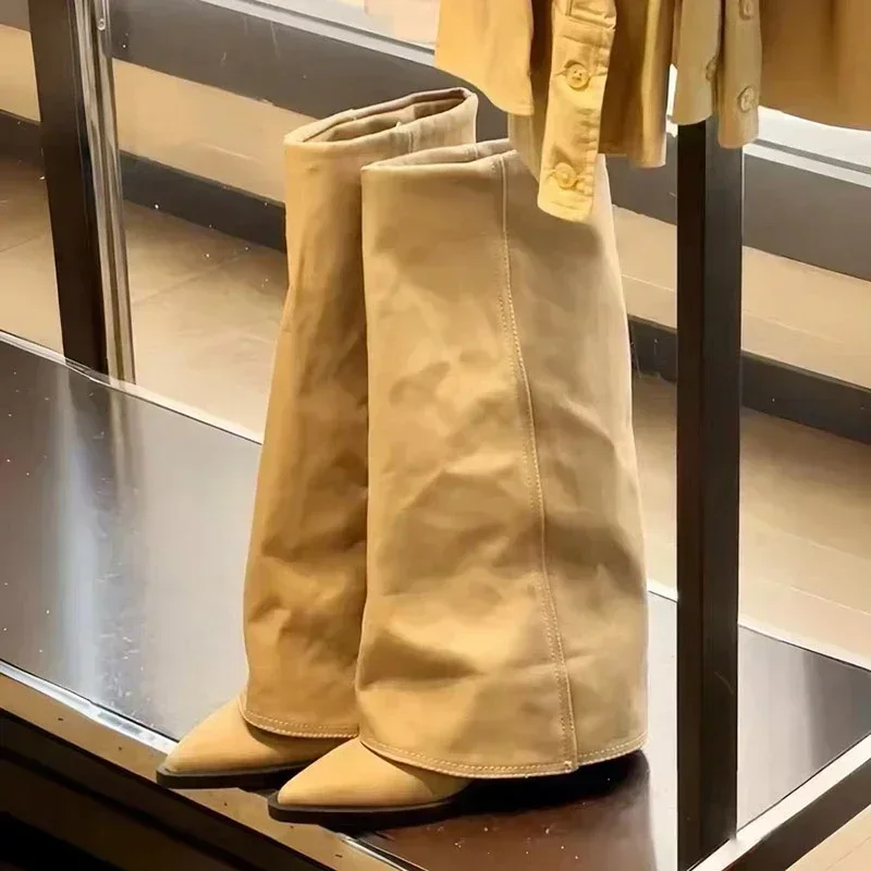 Kus kožené vysoké topánky Ženy Knee vysoké ukazovák na nohách päty topánky Žena Trend Chelsea topánky Nové čerpadlá Mujer Snow Gladiator Botas