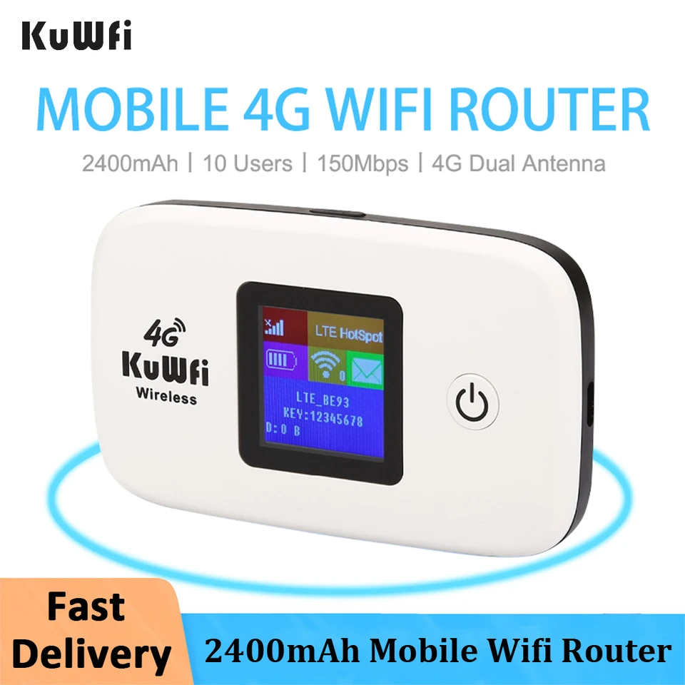 Kuwfi 4G LTE Router Prenosný modem 300 Mb / s Mini Outdoor Hotspot vrecko WiFi WiFi s slotom SIM Wireless WiFi 2400MAH