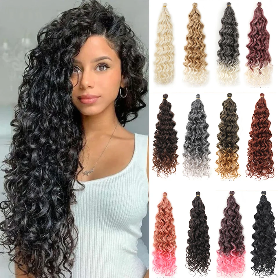 Kučeravé grochetové vlasy extesion Syntetické vlasy 18 palcov Havaj Ocean Wave Braiding Hair Goddess Locs Boho štýl pre ženy