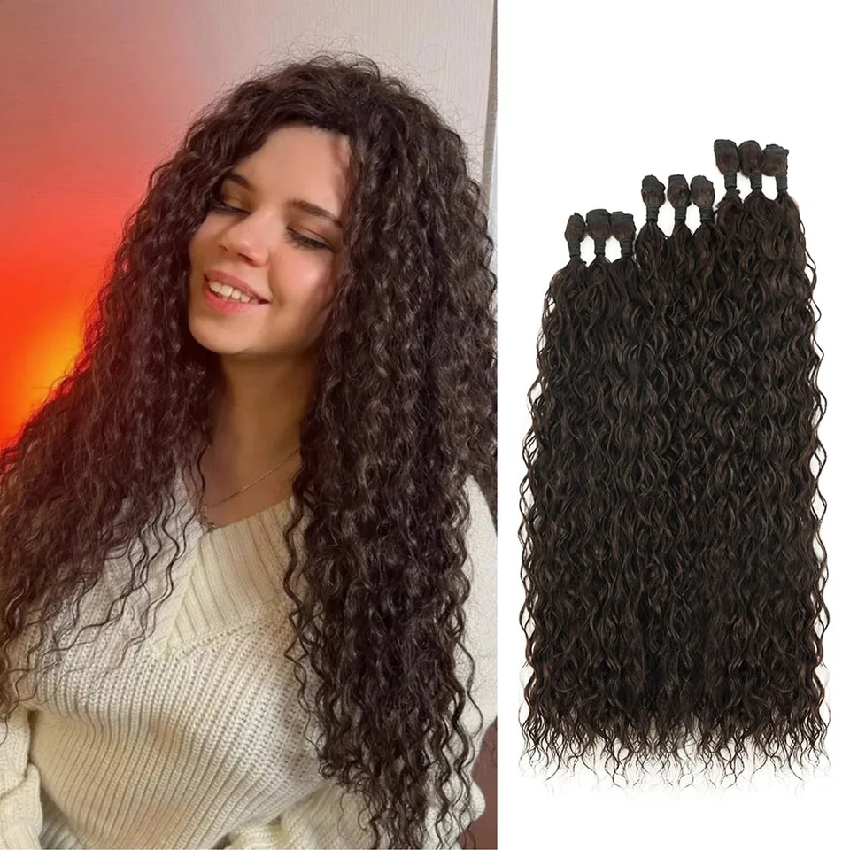 Kučeravé syntetické predlžovanie vlasov Syntetické zväzky vlasov 320 g/20 24 28 '' Curly Hair predlžovanie tepla tepelne vlasové vlákna pre ženy