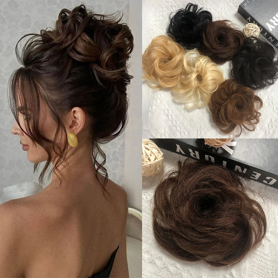 Kučeravé ľudské vlasy chignon buchty cytail účesy flexibilná elastická kapela buchta pre ženy updos šišky chignon ľudské predlžovanie vlasov