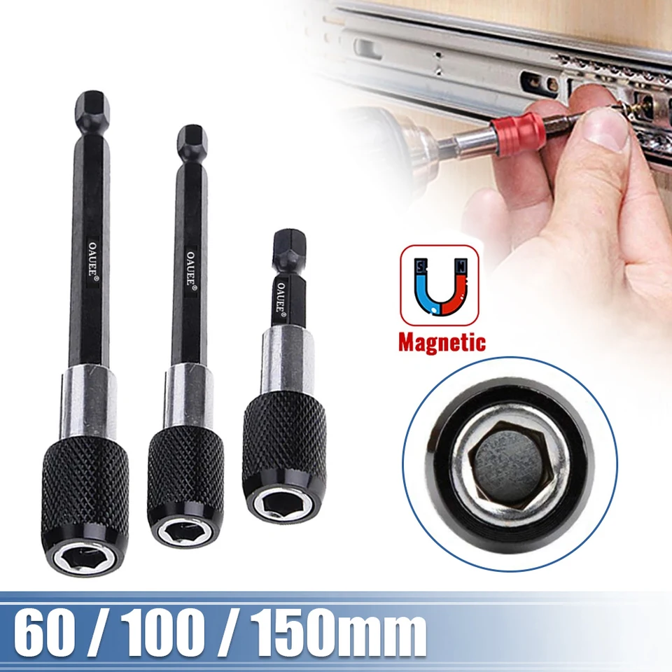 Kvalita 1/4 palca hexová stopka rýchle uvoľnenie skrutkovača Magnetický bit držiak s nastaviteľným predlžovacím barom 60 mm 100 mm 150 mm