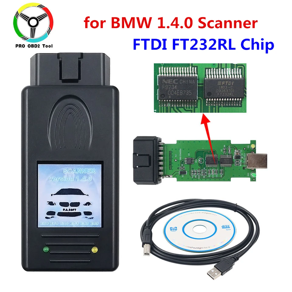 Kvalita skenera BMW 1.4.0 Multifunkčný diagnostický skener OBD2 Kódová čítačka pre BMW 1.4 USB Auto Diagnostic nástroj