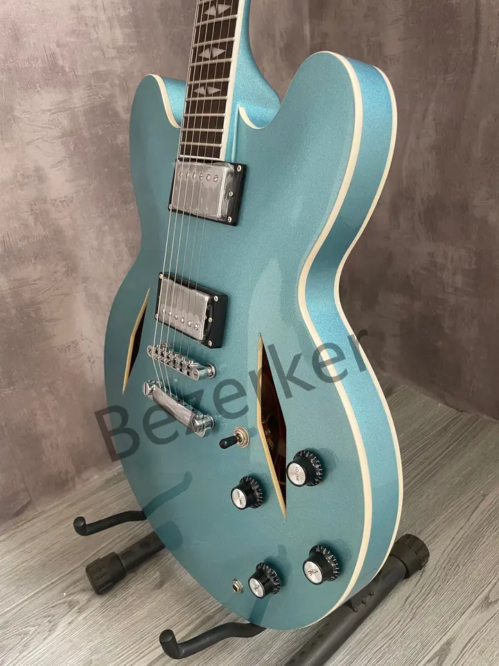 Kvalitnejšia polo dutá jazzová elektrická gitara, DG335 Blue Rosewood Fretboard