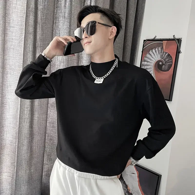 Kvalitná horná časť krku s golierovými mikinu golierové tričko pre muža Plaver Plain Unicolor s dlhým rukávom Hromadné tričko Pánske oblečenie