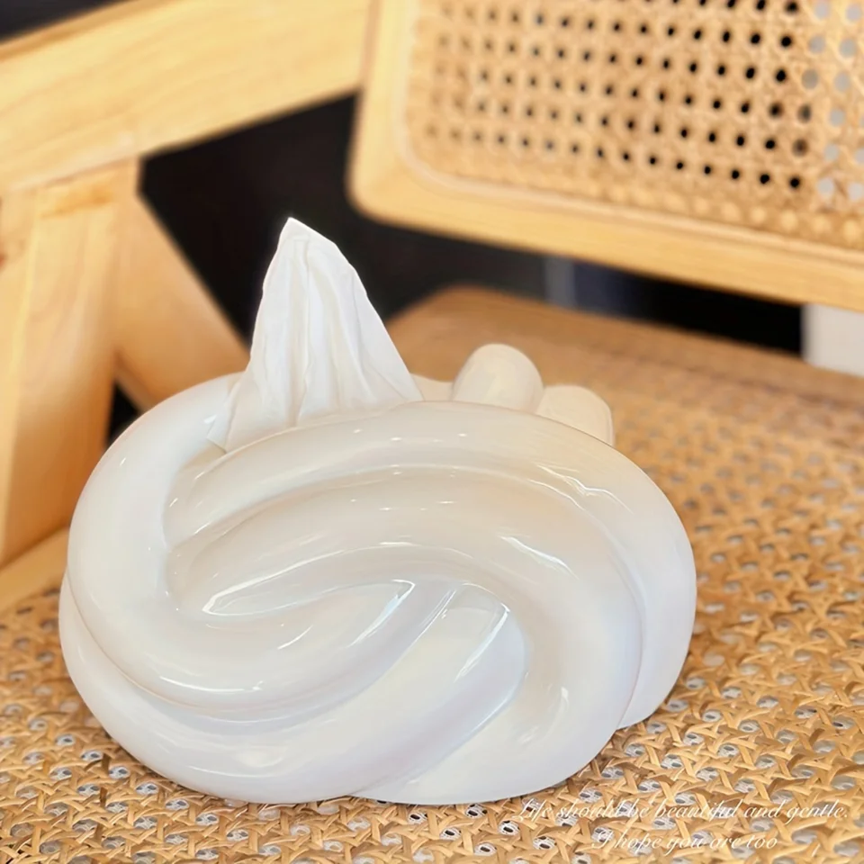 Kvalitný keramický uzol Tissue Box, Európsky moderný dizajn, abstraktný dekor konferenčného stolíka, severský štýl v kréme, kreatívne držanie