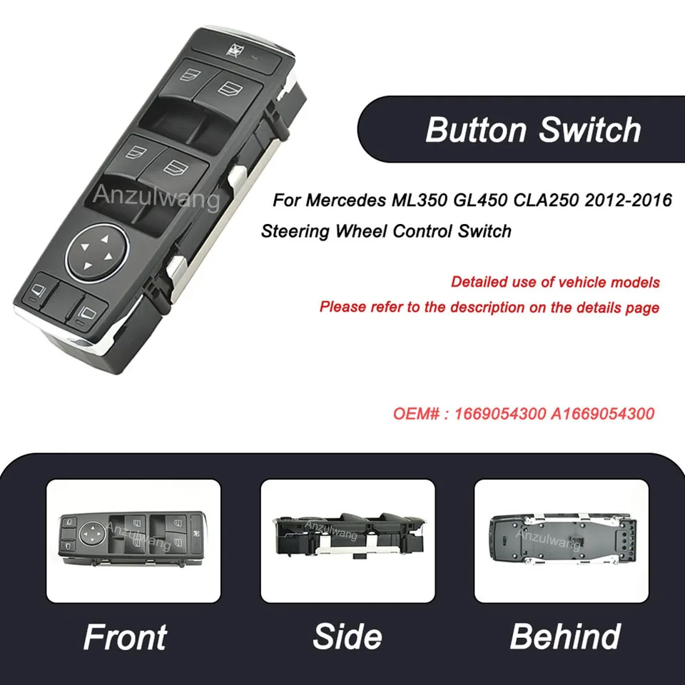 Kvalitný prepínač elektrického napájacieho okna vľavo pre Mercedes ML350 GL450 CLA250 2012-2016 1669054300 A1669054300.