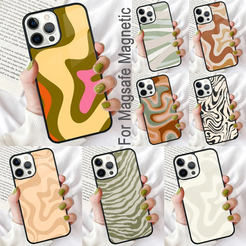 Kvapalné vírenie Abstrakt béžovej šalvice zelený magnetický mäkký puzdro pre iPhone 16 Promax 15 Pro 13 14 plus 11 12 12 Mini Magsafe Coque