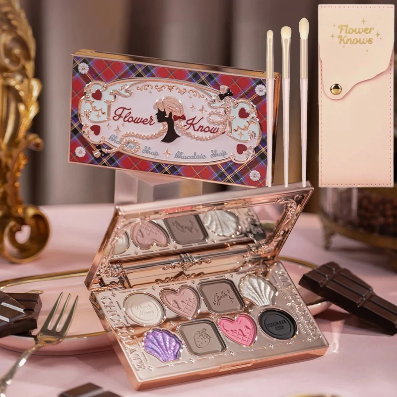 Kvet pozná čokoládový obchod 8 farebných očných tieňov paleta Shimmer Matte Chameleon Listed Glitter Dlhodobý vegánsky očný tieň