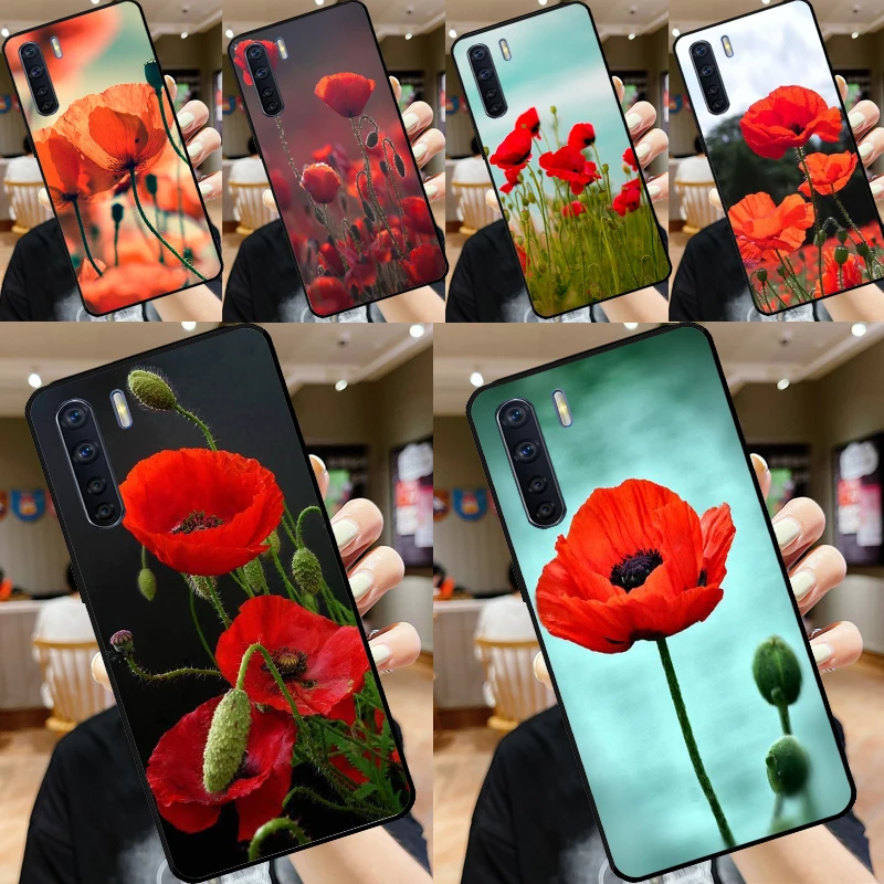 Kvet červenej kukuričnej maku pre Oppo A17 A57 A77 A5 A5 A53S A52 A72 A96 A76 A16 A54 A74 A94 A38 A58 A78 A15 A79