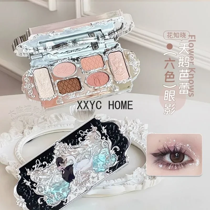 Kvetina vie, že labuť balet Eyeshadow 6 farebná paleta matný trblietavý trblietok zmiešaný dlhotrvajúci očný tieň makeup