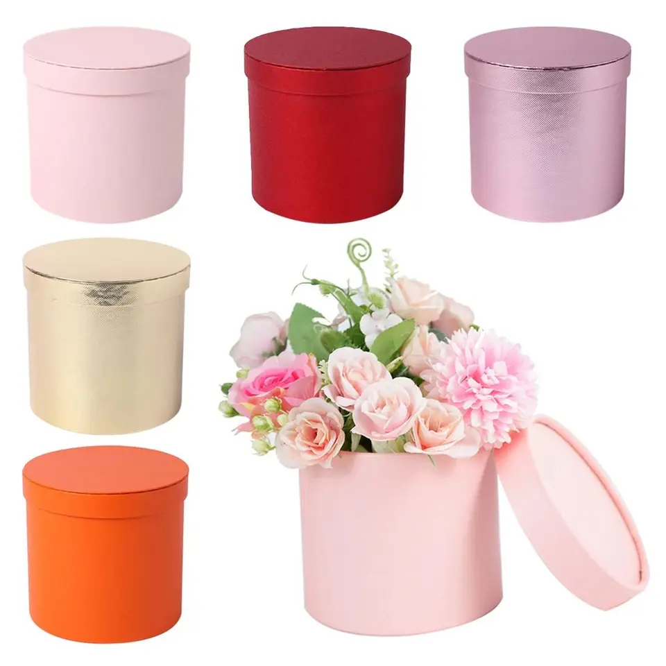 Kvetinová krabica guľaté kartónové darčekové boxy Svadobná strana Rose Flower Balenie Dekorácia Darčekové dodávky Valentín