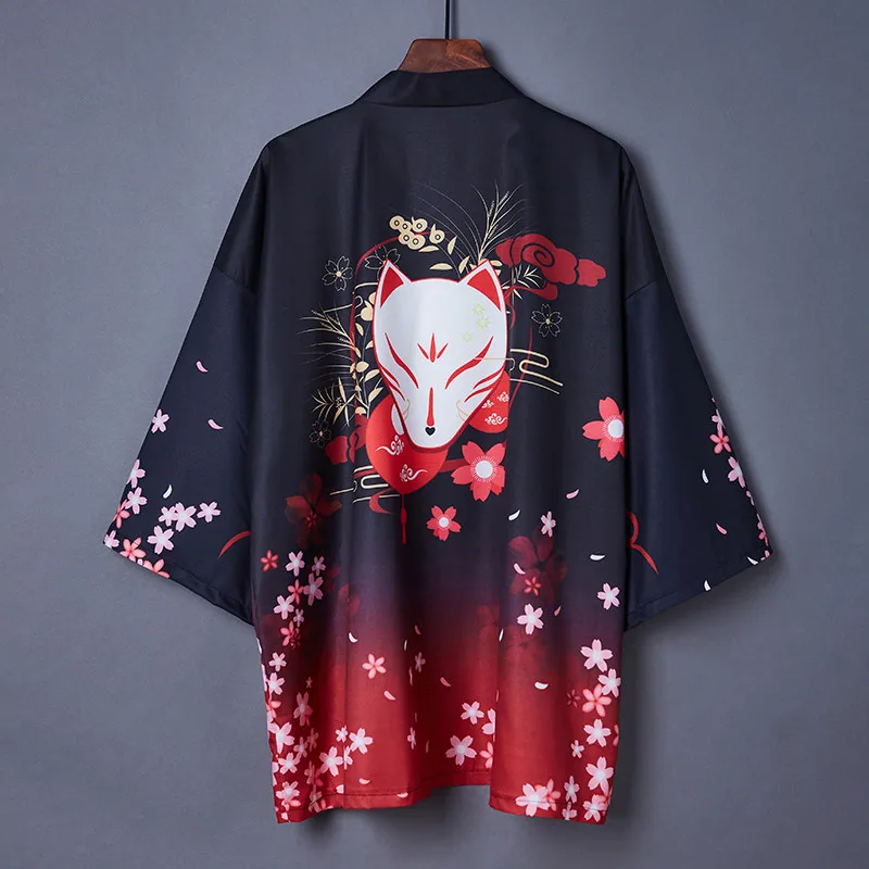 Kvetinová líška Print japonský kimono kardigan letná pláž Sunkreen Sunkreen Loose Kimono Mens košeľa Yukata haori retro ženy ázijské kostýmy