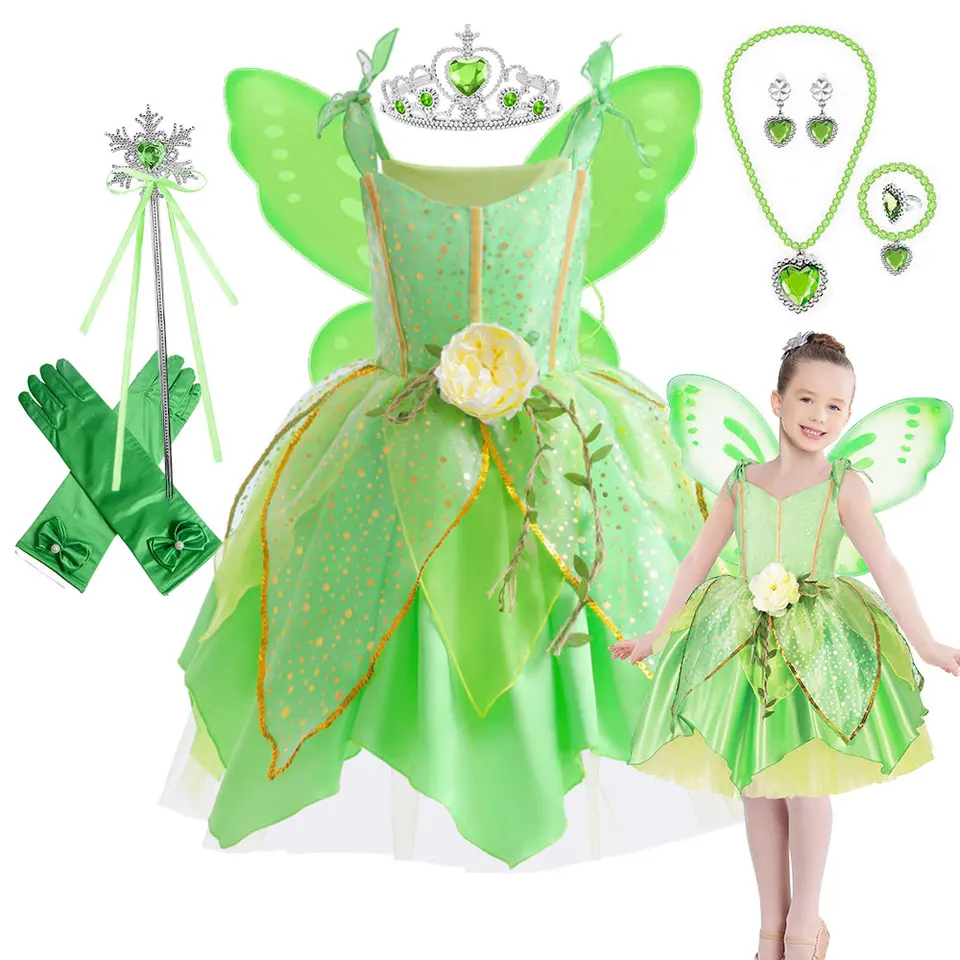 Kvetinová rozprávka Tinker Rola Hranie princeznej loptičky koleno dĺžka dievčaťa z Shoudler Elf Halloween 2024 Toddler Pixie kostýmové šaty