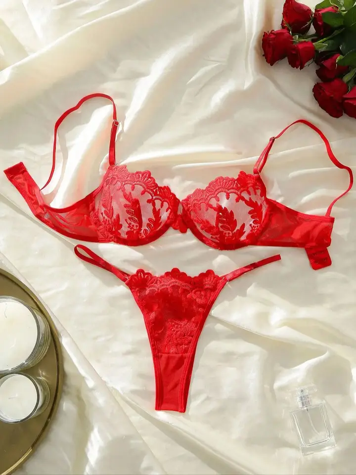 Kvetinová trubica vyšívaná bez čalúnok podprsenky a tangá, spodná bielizeň, spodná bielizeň, spodná bielizeň a spodná bielizeň, Victoria's Secret
