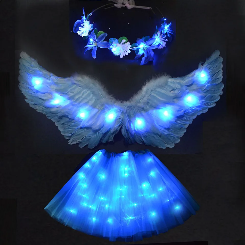 Kvetinová víla kostým pre dievčatá Dámske ľahké tutu vedené sukňu Glow Angel Angel Feather Wing Halo narodeniny darček vianočná dekorácia