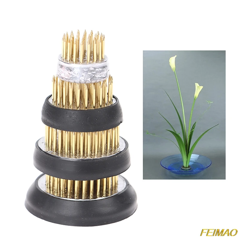 Kvetinová základňa držiaka kolíka, Ikebana Kenzan pevná, japonská zariadenia na usporiadanie medi, výzdoba záhradného dvora, držiak na základňu rastlín, 1