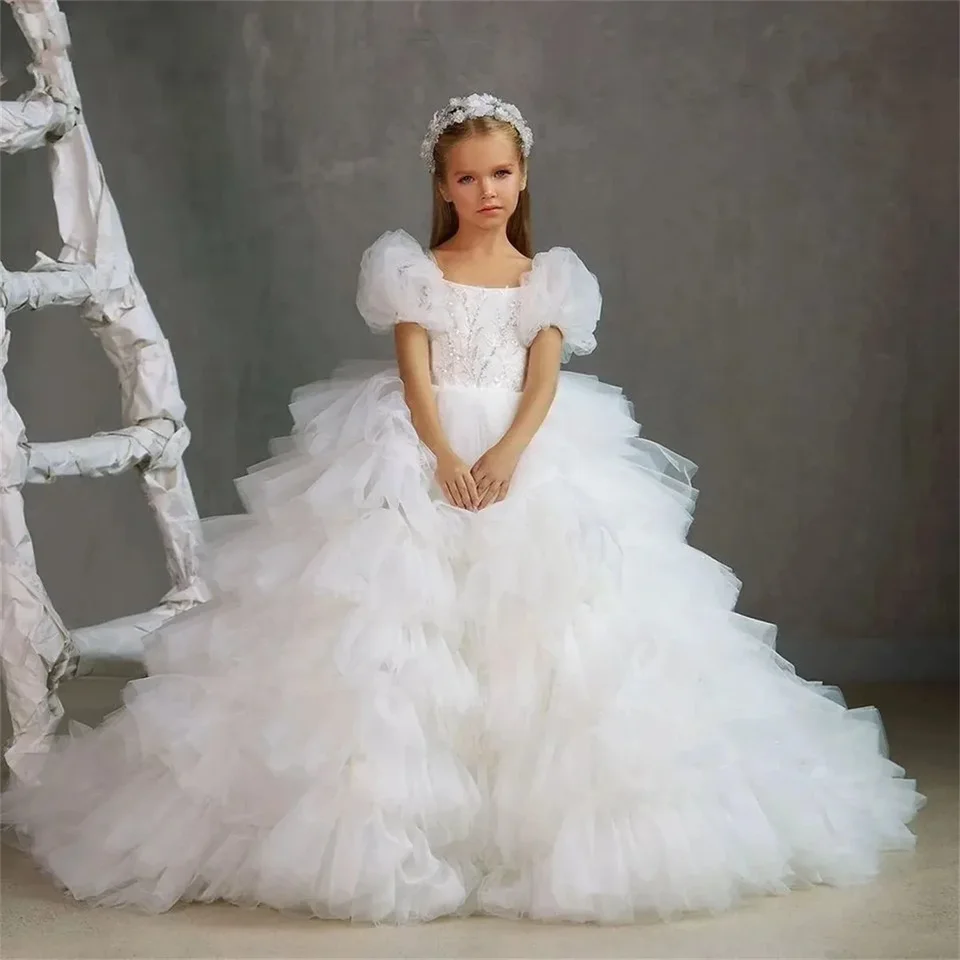 Kvetinové dievčenské šaty na svadby večierok Vestidos Daminha Girls Princess Gown First Communion Dresses for Girls