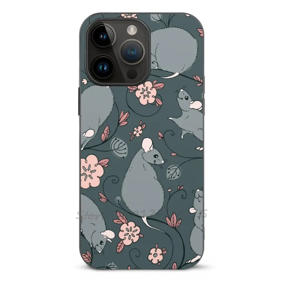 Kvetinové potkana tmavo šedé a ružové puzdro pre Apple iPhone 16 15 14 13 12 11 xr 8 7