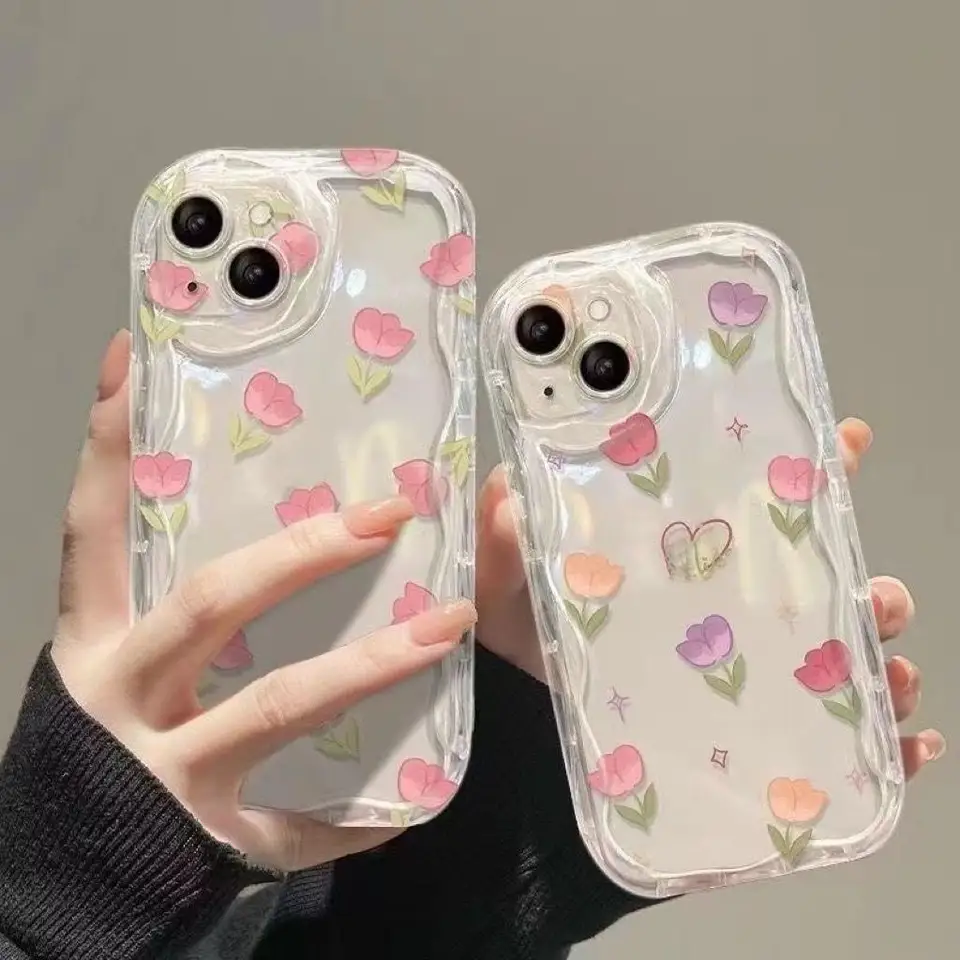 Kvetinové puzdro ružového srdca tulipánu pre Vivo V30E 5G Y03 Y100 V30 PRO V29E V23 V27 Y17S Y36 Y20 Y15S Y22S Cover Capa Soft Transparent