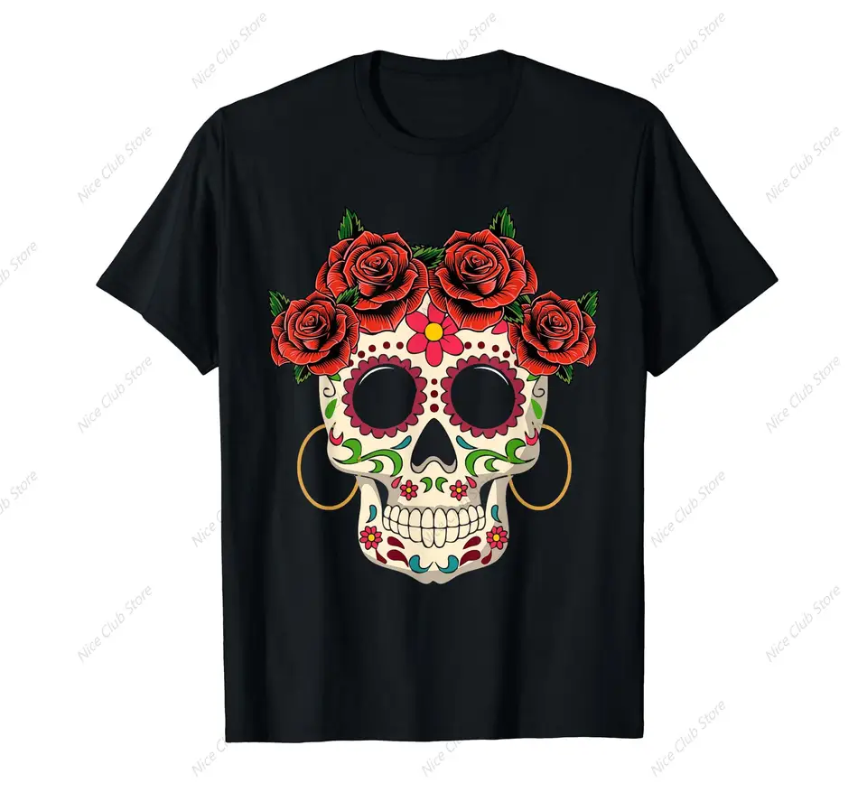 Kvetinové tričká lebky pre ženy Dia de los Muertos Girl Tričko