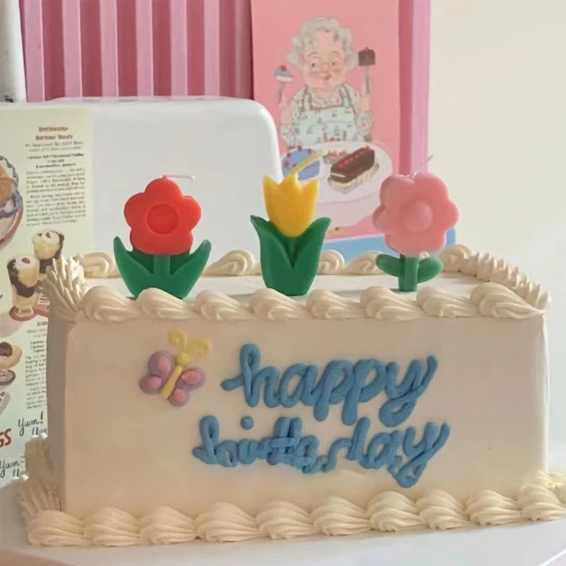 Kvetinové tulipány Girl's Birthday Sviečka tortu Topper Color Candles Coil Cake Baked Svadobná silikónová forma dekorácie pečenie