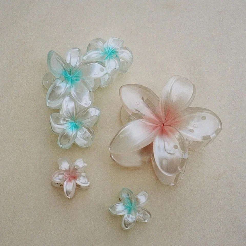Kvetinové vlasové pazúry krabie svorky Barrettes Ženy Gradient Hairpin Čechia v štýle vlasové klipy Hawaiian Beach Girls Hair doplnky