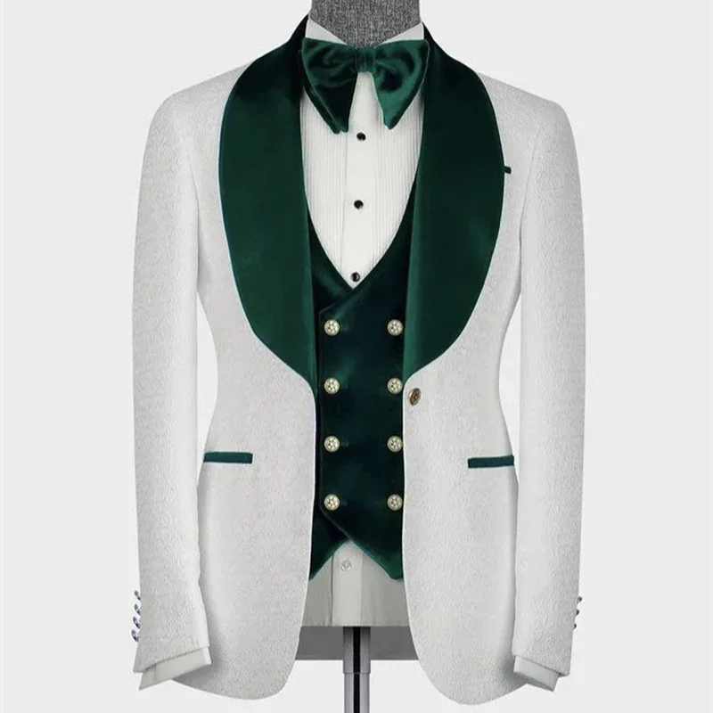 Kvetinové vzory Men Suits For Svadba so zeleným zamatovým šatím klošného ženícha Tuxedo 3 PCS Slim Fit sako (bunda + nohavice + vesta)