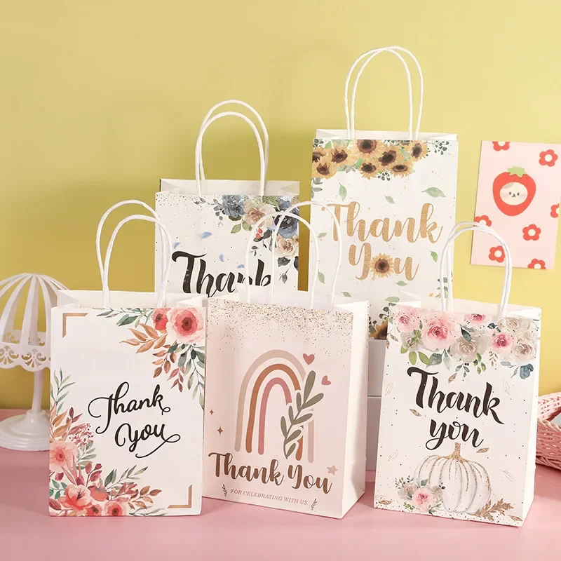 Kvetinový dizajn ďakujem Kraft Paper Darčekové tašky na svadobnú narodeninovú oslavu darčekové balenie dekorácie vianočné bábätko