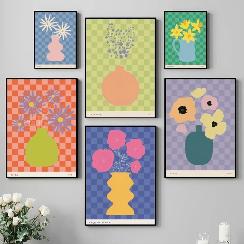 Kvetinový plagát Abstrakt maľba Lily of the Valley Daisy Abstraktná váza plátno tlač Wall Art Decoration Domovodná izba Dekorácia