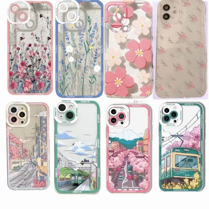Kvety anime scenérie opúšťajú Daisy Case pre Oppo A79 A60 A38 A57 A77 Reno 10 5G 11f 11 10 Pro Reno 7 4G Transparentný mäkký pokrývka