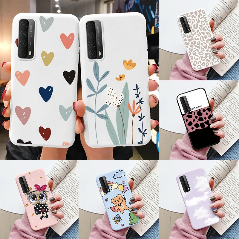 Kvety fonda pre Huawei P Smart 2021 CAPA Y7A TELEFÓN PÍSKA Soft Silikone Roztomilý zadný kryt pre mačku pre Y7 A PSMART 2021 Coque Bags